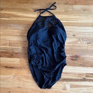 Black Halter One-Piece Swimsuit by MERONA